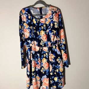 Women’s cottagecore  Floral Long Sleeve Dress with pockets stretchy